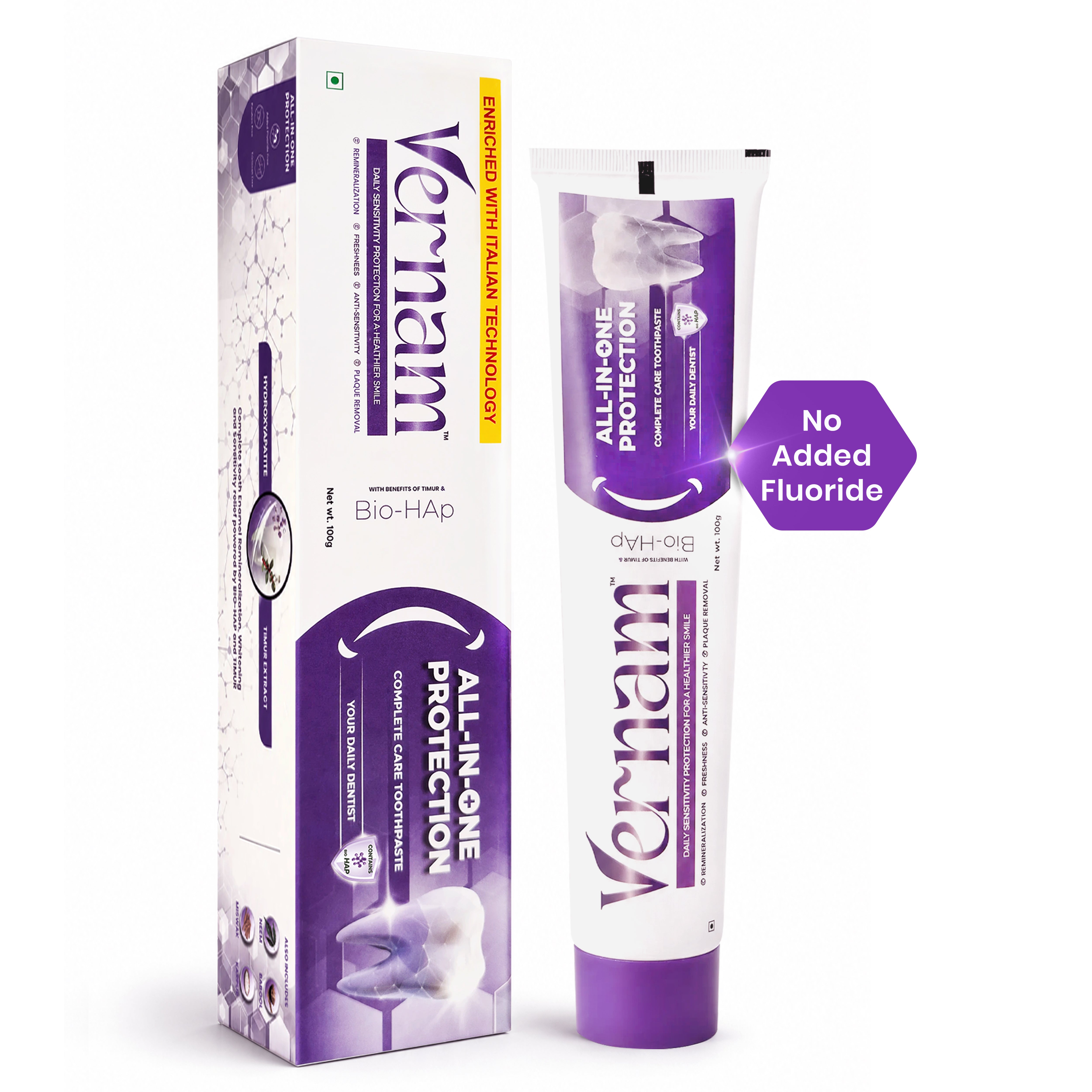 Vernam All in One Hydroxyapatite Toothpaste – Sensitivity Repair & Relief, Enamel Strengthening & Natural Whitening | Fluoride-Free Daily Oral Care for Strong Teeth & Fresh Breath