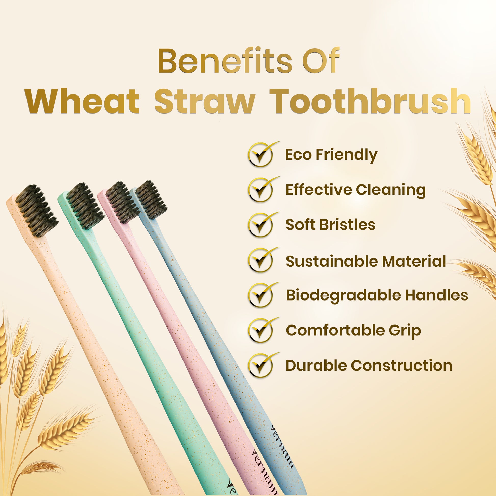 Wheat Straw Corn Starch Toothbrush (Pack of 3)